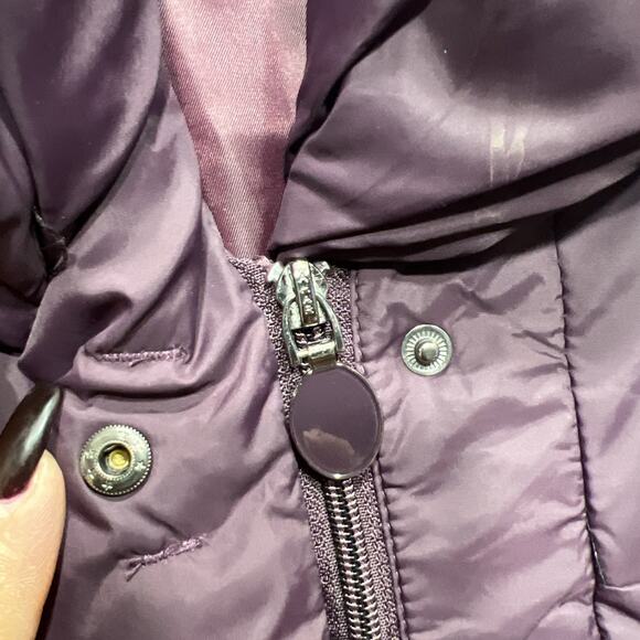 Tahari Down Puffer Coat Shawl Collar Quilted Zipper & Snap Purple Size M (READ) - Picture 8 of 12
